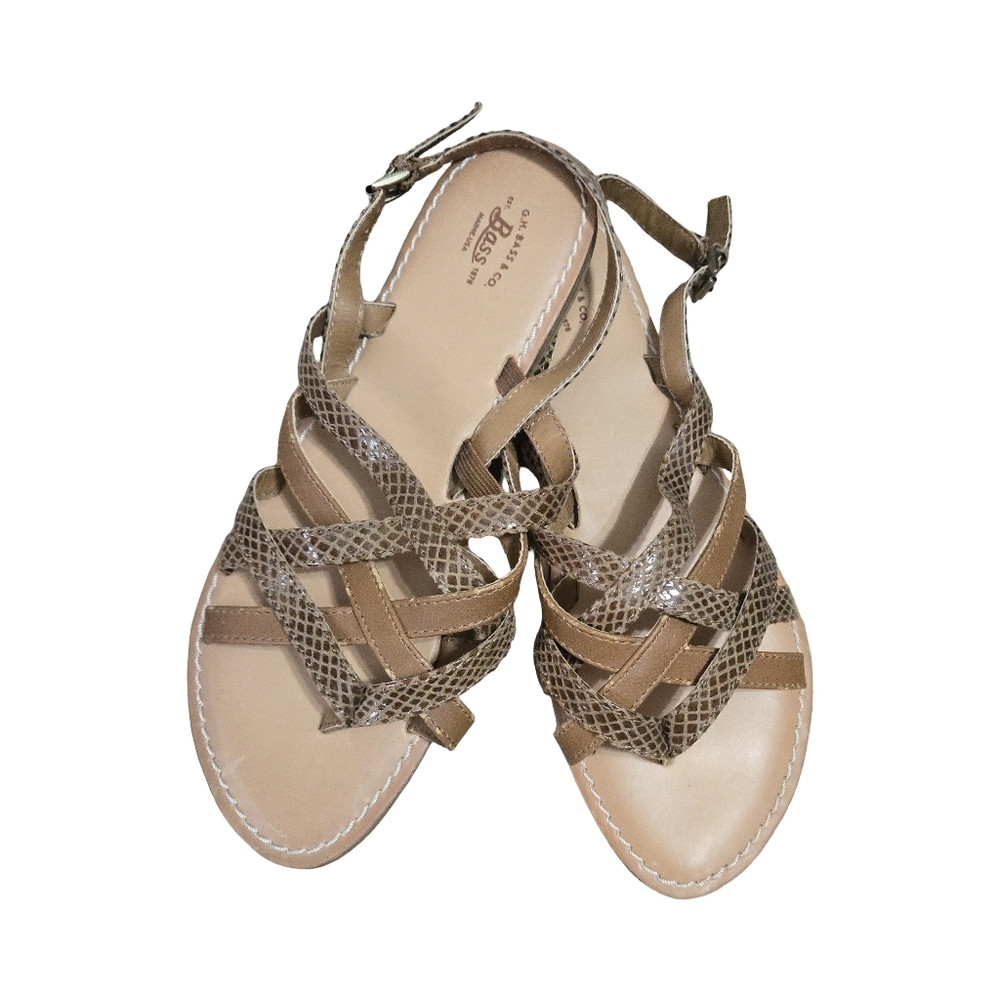 Bass Women's Tan Snakeskin Sandals - Picture 2 of 6